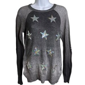 Wildfox White Label Star Gazer Gray Ombré Sequin Sweater Size S Boho Glam‎ Indie